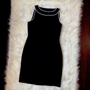 LOFT Black Midi Dress W/ Buttons & White Pipping